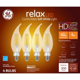 GE 40W Replacement LED Decorative Candelabra 4-pack