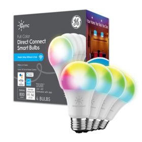 GE Cync LED 9W (60W Replacement) Smart Home Direct Connect Full Color A19 Smart Bulbs (4 pk.)