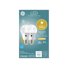 LED+ Dusk to Dawn SW 60W Replacement LED General Purpose A19 Light Bulb (2 pk.)