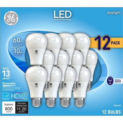 GE Daylight LED 60W Equivalent General Purpose A19 Light Bulbs 12