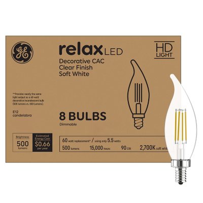 GE Relax HD LED 60 Watt Replacement Soft White, CA11 Deco - Candle Bulbs 8 pack