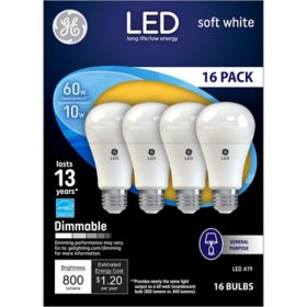GE Soft White LED 60W Equivalent General Purpose A19 Light Bulbs (16 pk.)