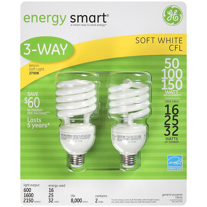 GE 3-Way CFL Energy Smart Bulbs (2-pack)