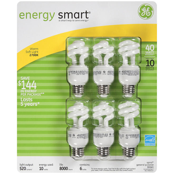 GE Energy Smart 40 CFL Bulbs - 6 pk.