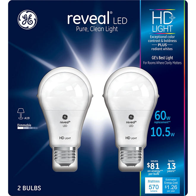 GE 11 Watt A19 Reveal HD LED Light Bulbs (2-pack)