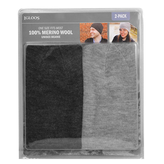 Igloos 2-Pack 100% Merino Wool Unisex Beanie
