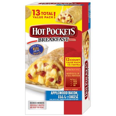 HOT POCKETS Applewood Bacon, Egg and Cheese Frozen Sandwiches 2 ct. Box, Frozen Food With Reduced-Fat Cheddar Cheese, Pizza Rolls & Pockets