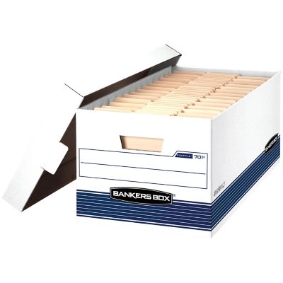 UPC 043859514779 product image for Bankers Box - Stor/File Storage Box, Letter, Locking Lid, White/Blue - 4/Carton | upcitemdb.com