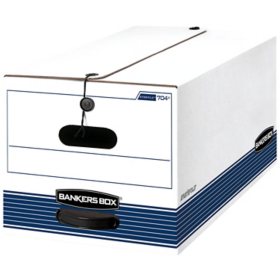 Bankers Box STOR/FILE Storage Box with String and Button Closure, White/Blue (Legal, 4/Carton)