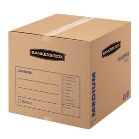 Bankers Box SmoothMove Basic Medium Moving Boxes, Kraft/Black 18-1/4 x 18-1/4 x 16-3/8, 20ct.