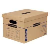 Bankers Box SmoothMove Classic Small Moving Boxes, 15" L x 12" W x 10" H, Kraft/Blue, 15/Carton