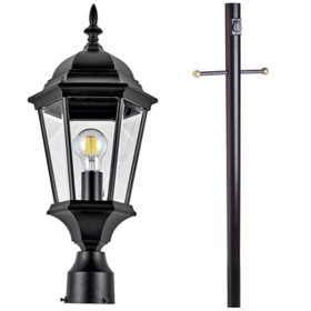 Lamp Post And Outdoor Post Light Bundle, Black