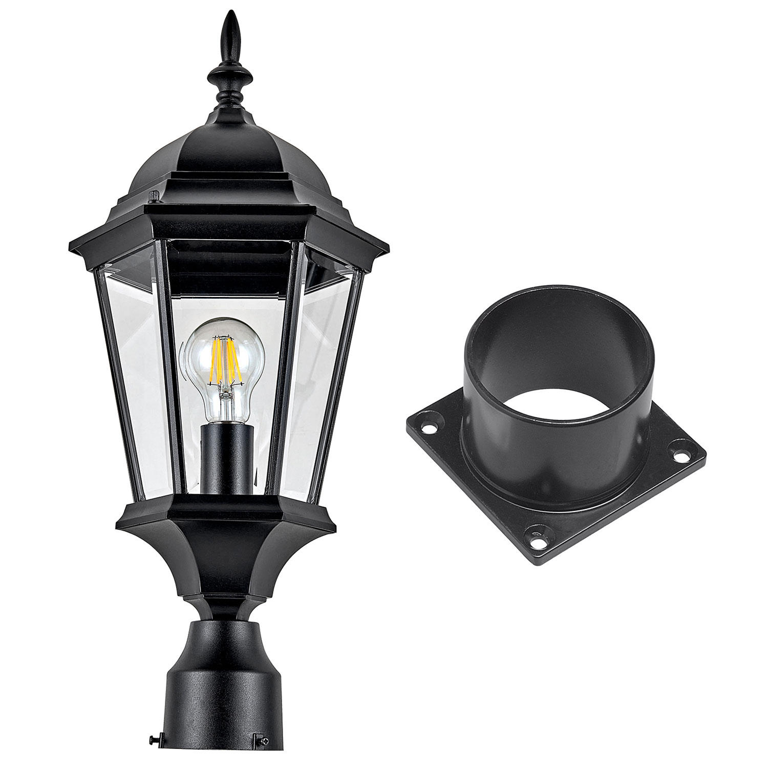 Pier Base and Outdoor Post Light Bundle in Black
