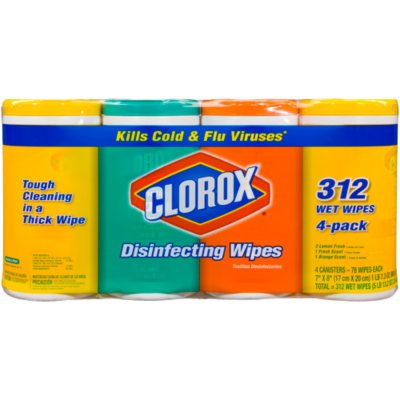 CLOROX WIPES 4PK 312 4 X 78 CT CANISTERS - Sam's Club