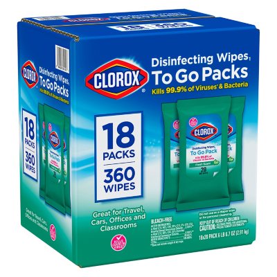 Clorox Disinfecting Bleach Free On The Go Wipes, Fresh Scent (20 wipes/pk.,  18 pk.) - Sam's Club