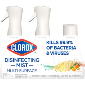 Clorox Multisurface Disinfecting Mist, Lemongrass Mandarin 2 x 16 oz. trigger + 16 oz. refill