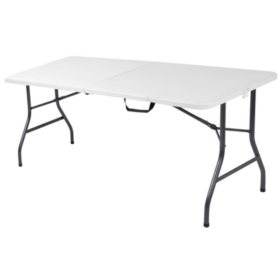 Cosco Deluxe 6' x 30" Fold-in-Half Blow Molded Folding Table, White Speckle
