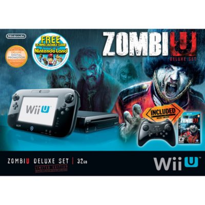Black Wii U 32GB Deluxe Console with Por Controller, ZombiU and