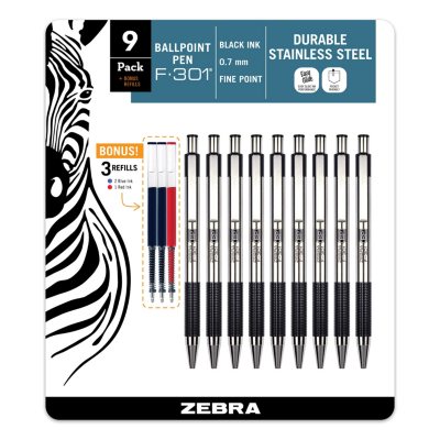 Zebra - F-301 Ballpoint Retractable Pen, Black Ink, Fine - 9 Pens - Sam's  Club