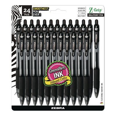 Zebra Pen Z Grip Medium Pens - 24 Pack Ink Pens, Retractable Ballpoint Z-Grip Zebra Pens Medium Point 1.0 mm - 20 Black Pens with 2 Blue & 2 Red