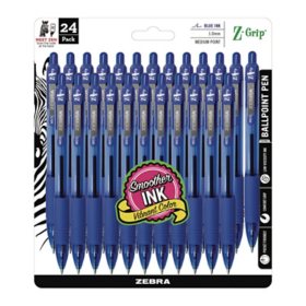 Zebra - Z-Grip Retractable Ballpoint Pen, Blue and Medium -  24/Packs