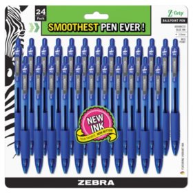 Zebra - Z-Grip Retractable Ballpoint Pen, Blue and Medium -  24/Packs