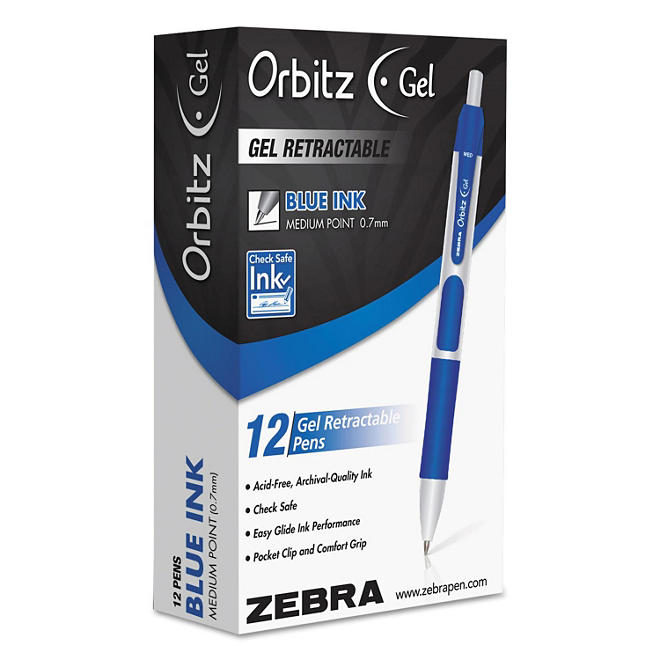 Zebra - Orbitz Retractable Gel Pen, Blue Ink, Medium -  Dozen