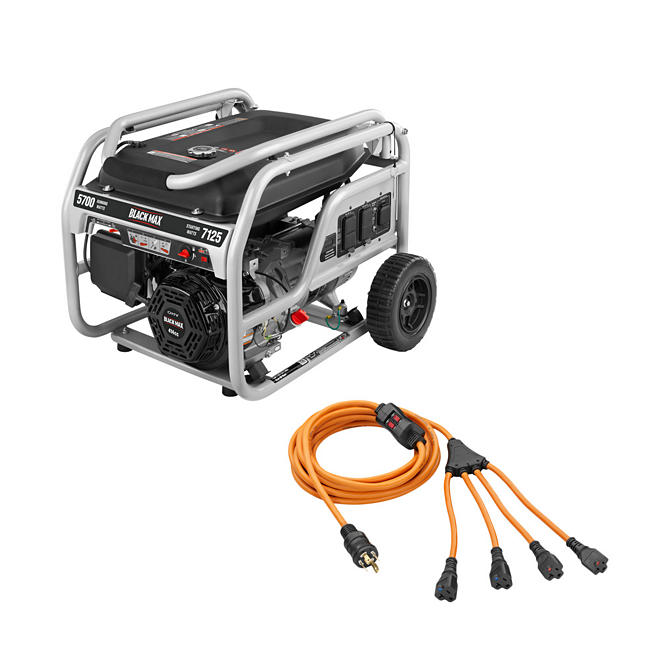 Black Max 5,700W / 7,125W Portable Gas Powered Generator with 30 AMP Cord