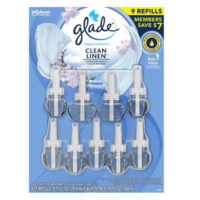 Glade PlugIns Scented Oil Refill, Essential Oil Infused Wall Plug in, 6.39 fl. oz., 9 Ct. - Clean Linen