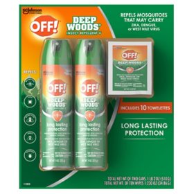 OFF! Deep Woods Insect Repellent, 2-9 oz Aerosol Sprays + 10 Deep Woods OFF! Towelettes