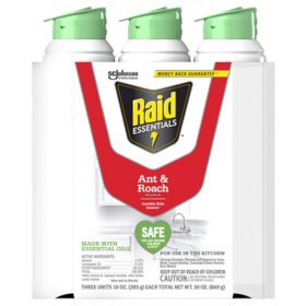 Raid Essentials Ant & Roach Killer Aerosol, 10 oz, Pack of 3