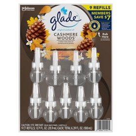 Glade PlugIns Scented Oil Refills, Cashmere Woods,  9 refills