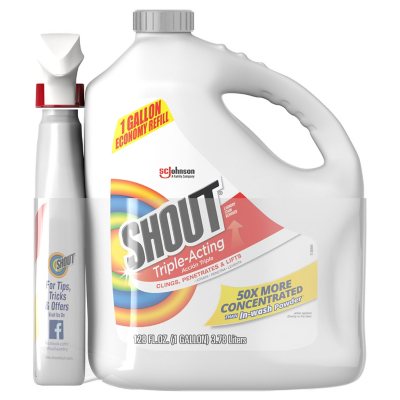 Shout Triple-Acting Laundry Stain Remover (128 fl. oz. refill + 22 fl. oz.  trigger) - Sam's Club