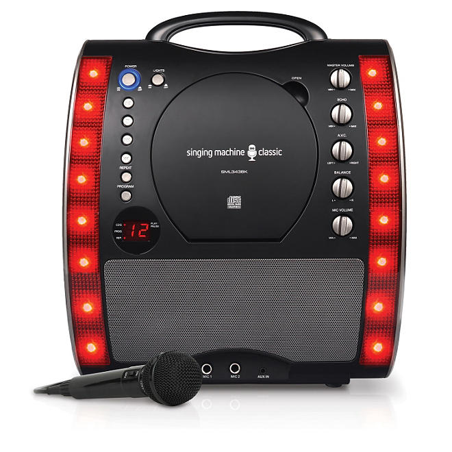 Singing Machine SML343BK Portable CD + G Karaoke System with LED Disco Lights and Microphone