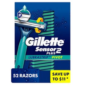 Gillette Sensor2 Plus Pivoting Head + Lubrastrip Men's Disposable Razors, 52 ct.
