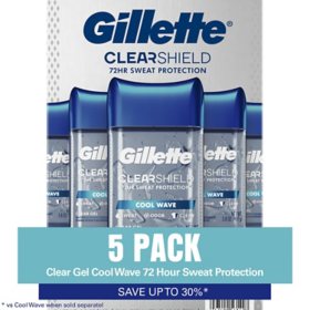 Gillette Cool Wave Clear Gel Men's Antiperspirant and Deodorant, 3.8 oz., 5 pk.