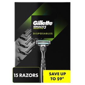 Gillette Mach3 Sensitive Disposable Razors (15 ct.)