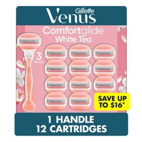 Venus Comfortglide Women's Razor Handle + 12 Cartridges, White Tea