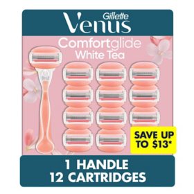 Venus Comfortglide Women's Razor Handle + 12 Cartridges, White Tea