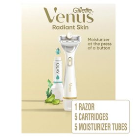 Venus Radiant Skin Razor for Women - 1 Razor Handle, 5 Refills, 5 Moisturizers