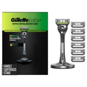 GilletteLabs Men's Razor with Exfoliating Bar - 1 Handle, 7 Refills, 1 Premium Magnetic Stand