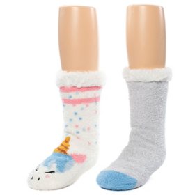 Cuddl Duds Kids 2 Pair Pack Super Soft Sherpa Lined Critter Lounge Slipper Socks