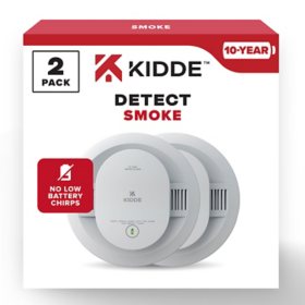 Kidde 10-Year Battery Smoke Detector with LED Warning Lights, 2 pack