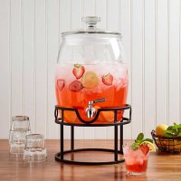 Mason Craft & More Glass Belly Drink Dispenser with Stainless Steel Spigot and Iron Metal Stand, 2.75 Gallon