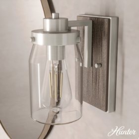 Hunter Devon Park with Clear Glass Bathroom Vanity Wall Light Fixture