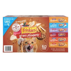 Purina Friskies Wet Cat Food, Gravy Pleasers Variety Pack, 5.5 oz., 60 ct.