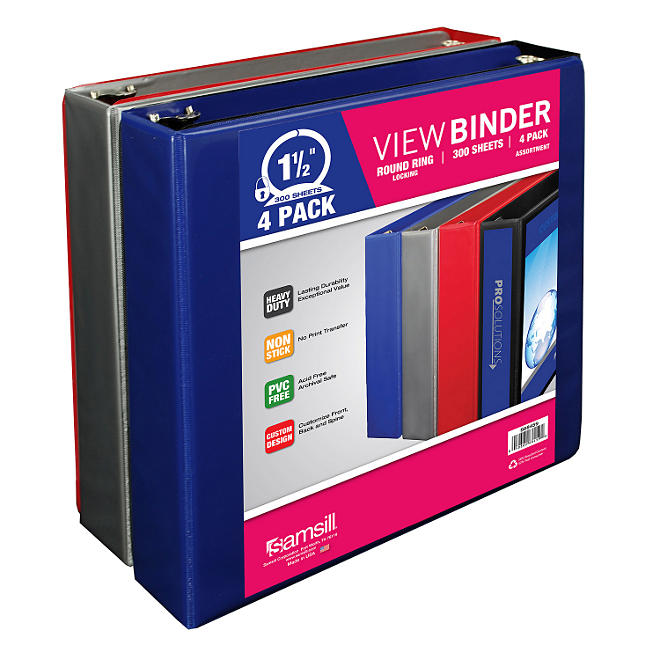 Samsill View Binder, 1.5", 4 Pack, Assorted Colors