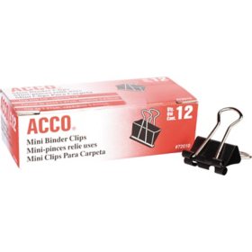 ACCO Binder Clips, Mini, Black/Silver, 12 Count