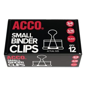 ACCO Binder Clips, Small, Black/Silver, 12 Count