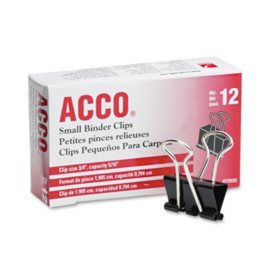 ACCO Binder Clips, Small, Black/Silver, 12 Count
